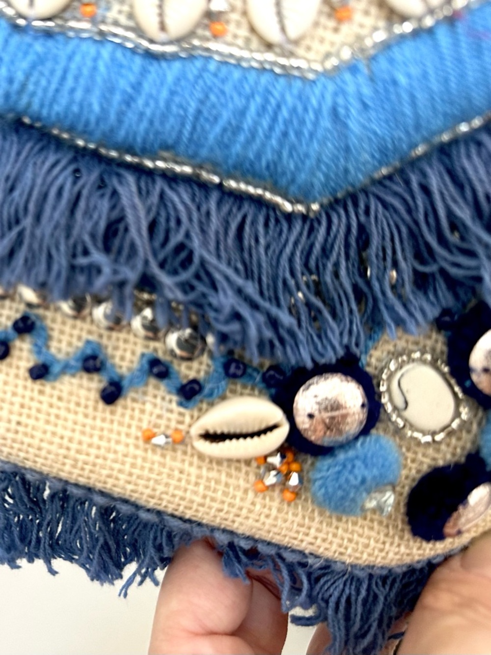 Ranee’s Miami Jute Clutch-Crossbody with Puka Shells, Fringe and Beads - Picture 8 of 11